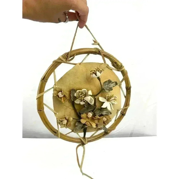 VTG Leather Cutout Floral Dream Catcher Native American Signed CL Rice 1990 - Picture 10 of 16